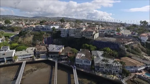 Panoramic aerial view of Pacific Ocean and Corona del Mar Balboa Isle Stock Footage 73854852