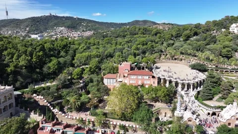 Panoramic Aerial View of Parc Güell, Barcelona, Spain - Gaudí’s Artistic Park Stockbeeldmateriaal 301928167