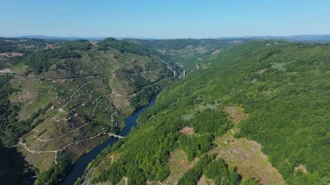 Panoramic Aerial View Of Ponte De Belesar Over The Minho River Stock Footage 285758860