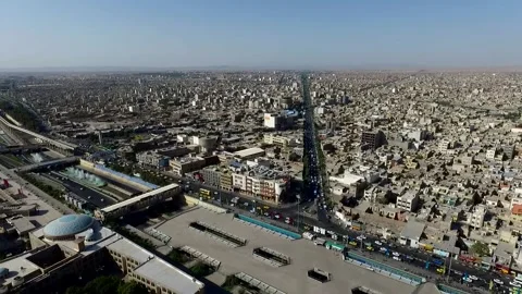 Panoramic aerial view of Qom capturing the city’s bustling, stock footage. Stock Footage 304817345