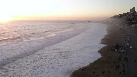 Panoramic aerial view of renaca beach at sunset Stock Footage 157449681