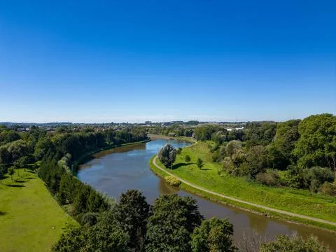 Panoramic Aerial View of River Bend This image offers a splendid aerial vi... Stock Photos