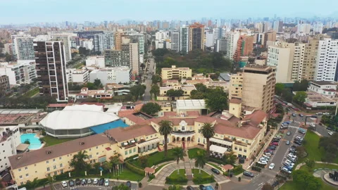 Panoramic Aerial View of San Isidro in Lima, Peru Stock Footage 339496283