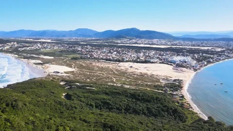 Panoramic aerial view of Santinho Beach and Ingleses Beach in Florianópolis Stock Footage 319970099