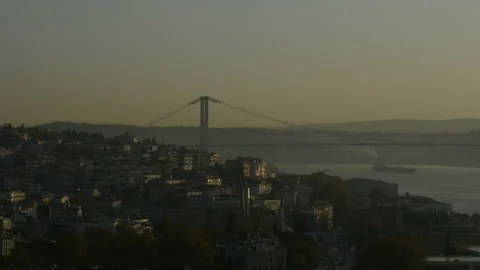 Panoramic aerial view of seascape of Bosphorus with shipping traffic. Stock Footage 123777129