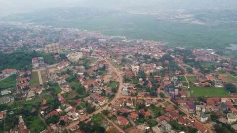 Panoramic aerial view showcasing sprawling urban landscape with residential Stock Footage 314453220