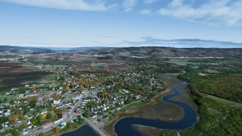 Panoramic aerial view of small town of Parrsboro, Nova Scotia, Canada Video stock 159978101