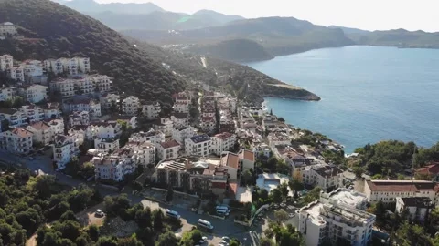 Panoramic Aerial View Of A Small Town On A Mountain Slope By The Sea Stock Footage 194949164
