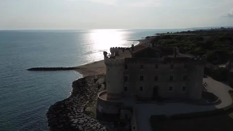 Panoramic aerial view at sunset of the Odescalchi castle in Ladispoli Stock Footage 253127447