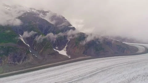 Panoramic aerial view of the terminus of Salmon Glacier near Hyder, Alaska Stock Footage 153282713