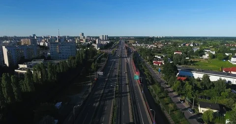 Panoramic Aerial View Of Traffic Going On Highway Intersection Stock Footage 91104280