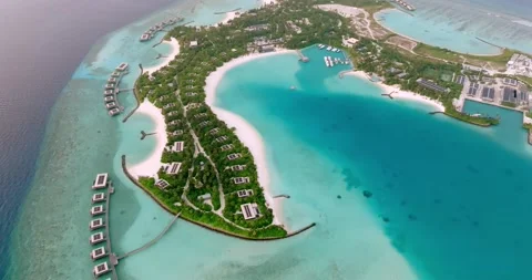 Panoramic aerial view of tropical islands in Maldives Stock Footage 309770720