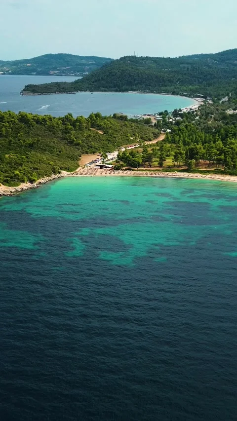 Panoramic aerial view of turquoise sea and beaches in Greece Stock Footage 342238308