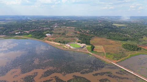Panoramic Aerial view of Villa Alegre Stadium in Encarnación, Paraguay Stock-Footage 306035249