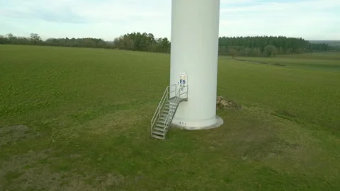 Panoramic aerial view of wind farm turbines rotating in January landscape. Stock Footage 296185704