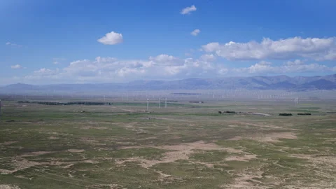 Panoramic Aerial View of Wind Turbines in Qieji Township Wind Farm Video stock 342090887