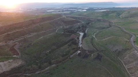 Panoramic aerial view of Yarmouk RIver and Israel-Jordan border. DJI-0067-01 스톡 동영상 124402651