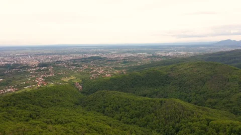 Panoramic aerial view of Zagreb cityscape from Medvednica mountain, Croatia. Stock Footage 129596358