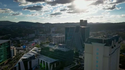 Panoramic Aerial View Of Zona Rosa And Famous San Salvador buildings Stock Footage 147171859