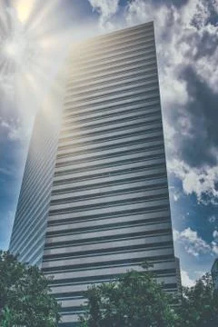 Panoramic and perspective wide angle view to steel light blue background of g Stock Photos