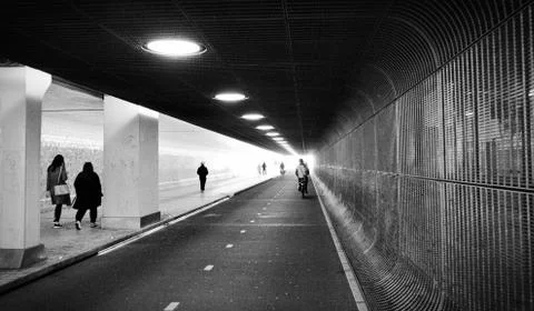 Panoramic angle of tunnel front view. subway metro station Stock Photos