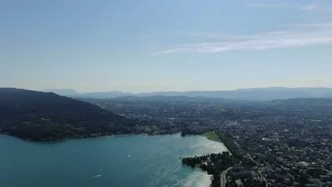PANORAMIC OF ANNECY FROM ANNECY LE VIEUX HAUTE SAVOIE Stock Footage