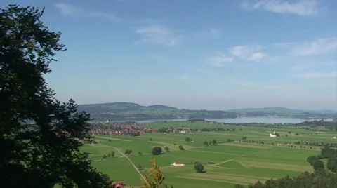 Panoramic on Bavarian plan from Southern mountains - Alps Stock Footage 33476308