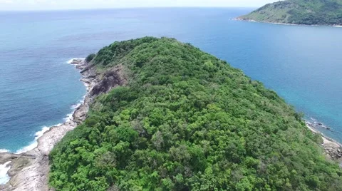 Panoramic beach and small island, from a high Stock Footage 66414913