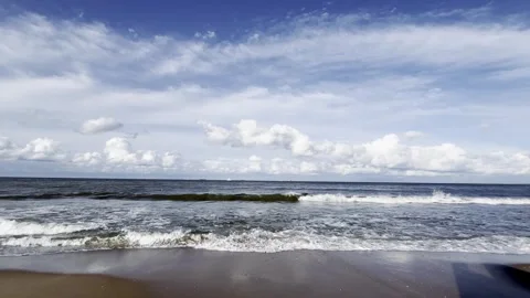 Panoramic Beach View with Waves and Clouds 動画素材 344043145