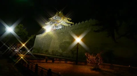 Panoramic of Beijing Forbidden City turret in night.Gorgeous palace.Car driving. Stock Footage