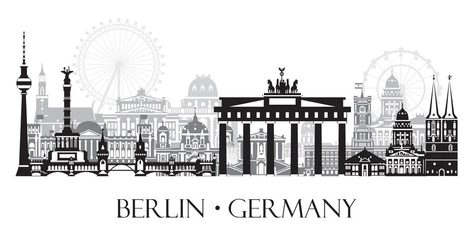 Panoramic Berlin cityscape Illustrazione stock