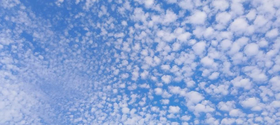 Panoramic Blue Sky with Altocumulus Cloudscape Background Stock Photos