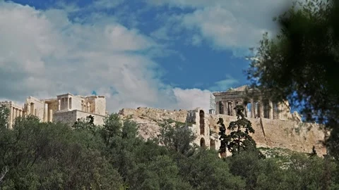 Panoramic cinematic view of ancient Acropolis and Parthenon in Athens, Greece Stock Footage 273375444