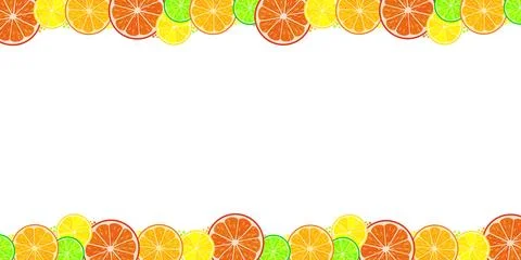 Panoramic citrus fruit slices border with orange lemon lime and grapefruit... Stock Illustration