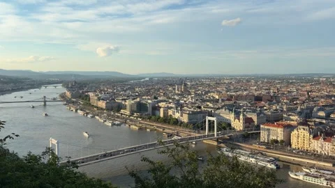 Panoramic City and River View from Elevated Lookout Stock Footage 346434072