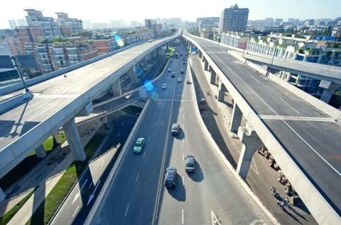 Panoramic city overpass Stock Photos