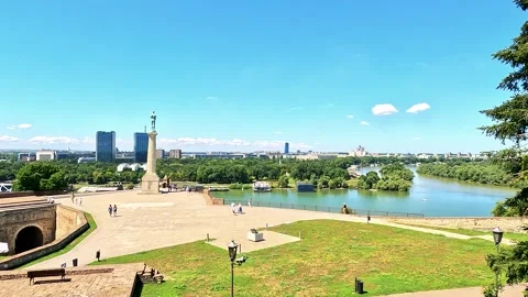 Panoramic City View And Park And Beautiful Sky Stock Footage 339968796