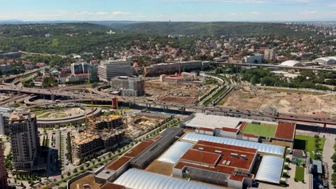 Panoramic city view of Belgrade with busy roads and urban skyline. Stock Footage 338054932