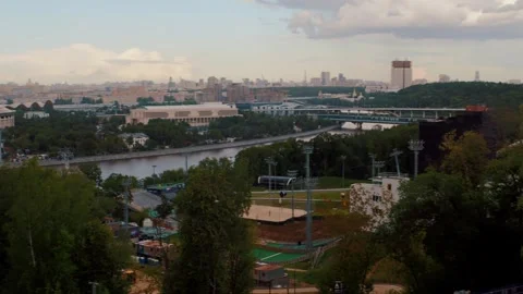 Panoramic city view with river and stadium Video stock 318087440