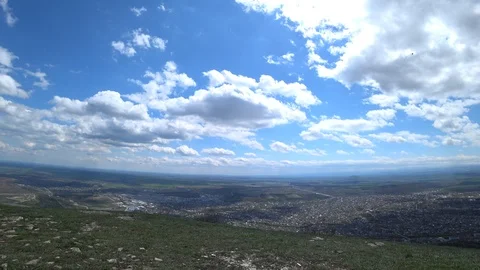 Panoramic city view under the beautiful clouded sky Stock Footage 89815992