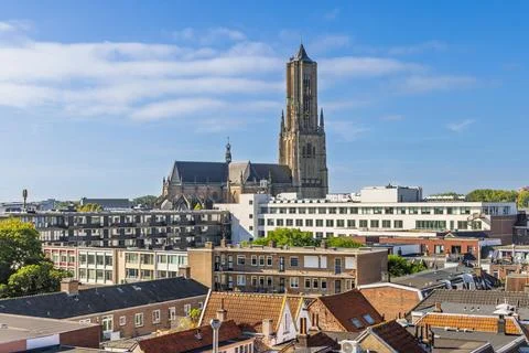 A panoramic cityscape of Arnhem with the towering Eusebius church dominating Foto stock