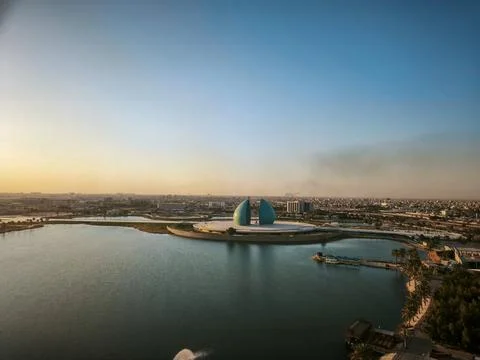 Panoramic Cityscape with Dome Structure at Sunset Stock Photos