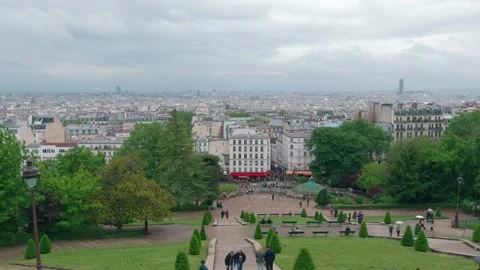 Panoramic Cityscape of Paris Seen from Steps to Montmartre Hill Stock Footage 293453314