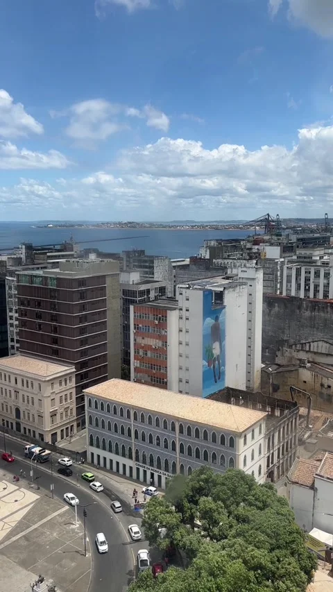 Panoramic Cityscape View of Lower City and Harbor in Salvador Bahia Brazil Видео 343440937
