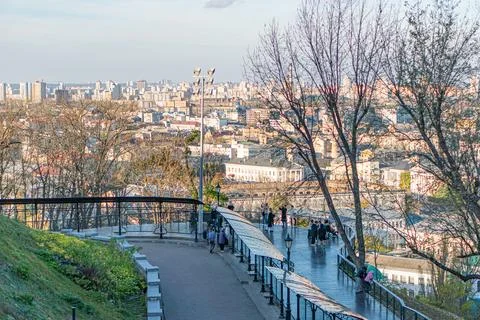 Panoramic cityscape view from a vantage point, multiple buildings with vary.. Stock Photos