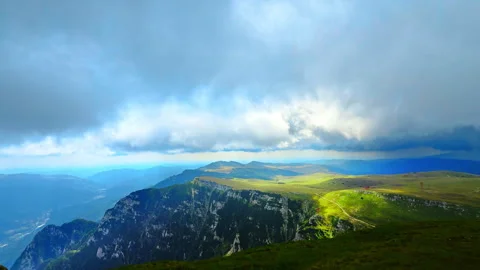 Panoramic cliffs and illuminated plateau. Stock Footage 321889082