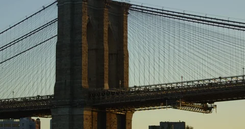 Panoramic Close up Of The Iconic New York Brooklyn Bridge On Hudson River Stock Footage 112205811