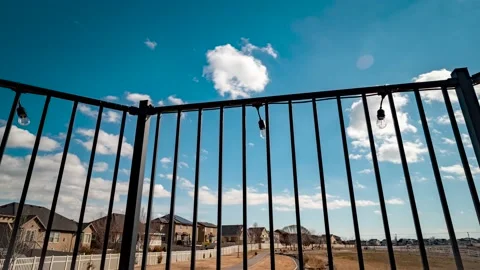 Panoramic cloudscape time lapse from the deck of a suburban home as seen Video stock 233814130