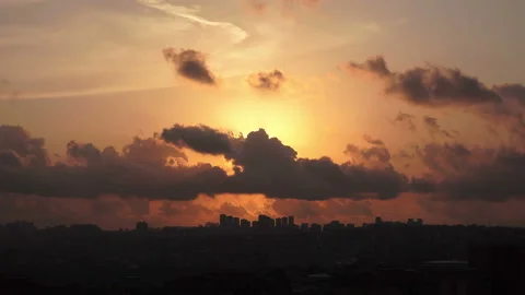 Panoramic cloudy sky in sunset, time-lapse Stock Footage 140322462