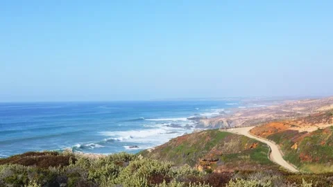 Panoramic Coastal Hiking Trail with Ocean Views Fishermens Trail Portugal Stock Footage 319324550